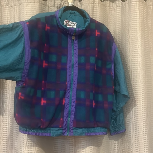 RETRO XL JACKET MULTI COLORED PURPLE/ BLUEISH GREEN GOOD USED CONDITION UNISEX - Picture 4 of 9
